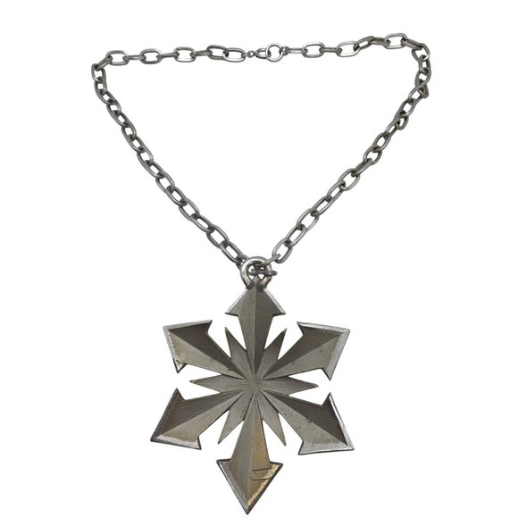Vintage Trifari Silver-Tone Starburst Atomic Pendant Necklace Bold Statement - Picture 6 of 10